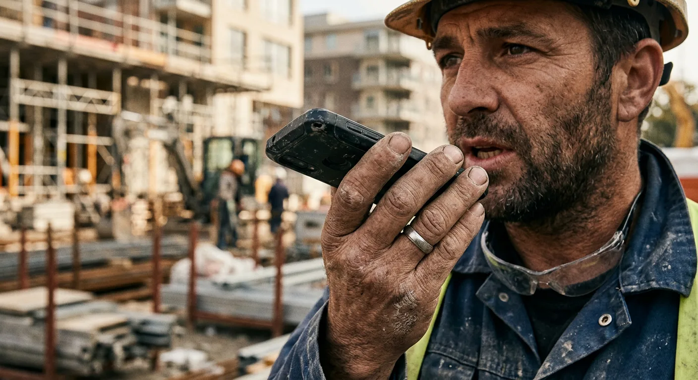 Ouvrier parlant dans son téléphone sur un chantier